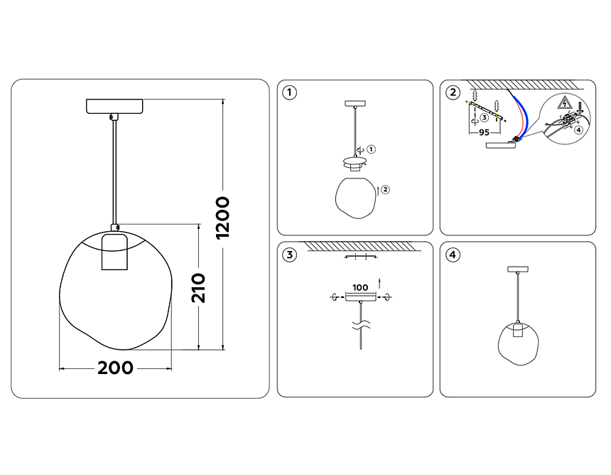 TR3510 GD/TI золото/янтарь E27 max 40W D200*1200